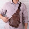 Men Vintage Casual Multi-Layer Genuine Leather Mobile Phone Storage Crossbody Bag Chest Bag