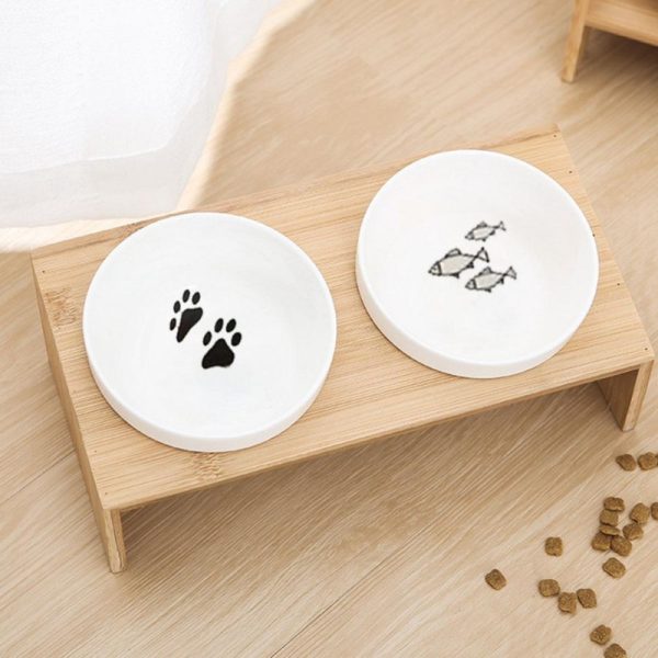 Raised Cat Bowls Double Bowl Feeder Stand