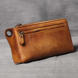 Retro Genuine Leather Multi-Card Slots Mobile Phone Bag Men Long Wallet for Phones below 6.5 inch