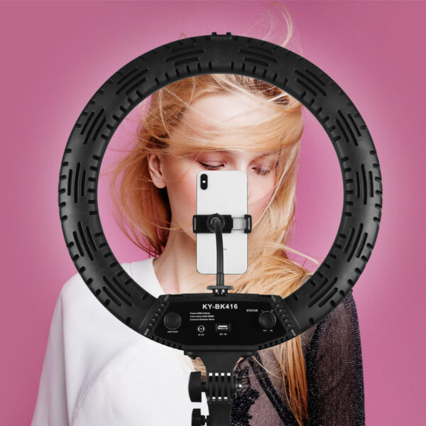 18 inch Camera Studio Ring Light Video LED Beauty Ring Light Photography Dimmable Beauty Light + Hose Phone Clip + PTZ + Storage Bag for Selfie Live Show