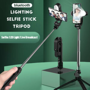 2 In 1 Selfie Sticks Tripod Stand Adjustable Remote Extendable Desktop Stand Holder LED Light bluetooth Selfie Stick for iPhone Huawei