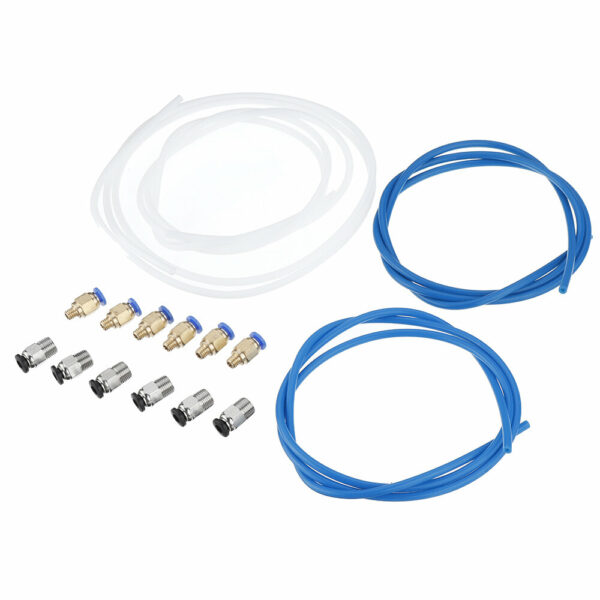 2Rolls 1M White 2*4 + 2 Rolls 1M 2*4 Blue PTFE Tubes + PC4 M6M10 Pneumatic Connectors Accessories Set for 3D Printer