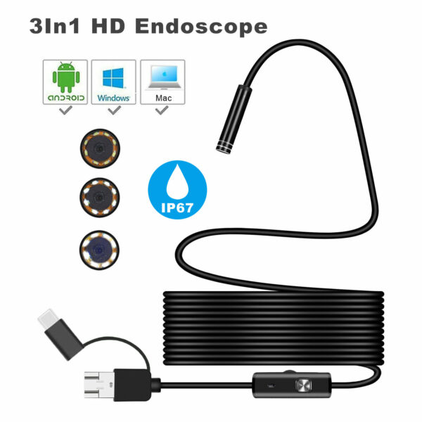 Type C Micro USB Borescope Inspection Camera Soft Cable for Android PC