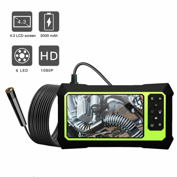8MM Borescope 1080P HD 6 LED Fill Light Photograph Video Industrial Inspection Camera IP67 Waterproof 3000mAh Large Battery 2/5/7M Flexible Line Phone Lens with 4.3 Inch LCD Screen