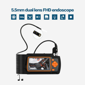 AGC-430 Borescope Camera 5.5MM 1080P HD Dual Lens Inspection Camera 6LED IP67 Industrial Borescope 1/5M Flexible Snake Line with 4.3 Inches LCD Screen