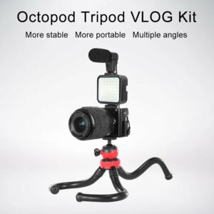 KIT-04LM Professional Vlogging Kits Tripod with Microphone LED Fill Light for Android/iOS Phones Camera Holder Photography Studio Kit