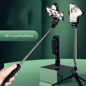 bluetooth Selfie Stick Remote with 3 Levels Brightness Fill Light Adjustable Foldable Hanging Hole Rack Selfie Stick