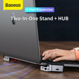 Baseus 9 In 1 USB-C Hub Docking Station Adapter Laptop Stand With 3 * USB 3.0 / 2 * For Thunderbolt 3/ 100W Type-C PD / 5K@60HZ HD Display / RJ45 Port / 3.5mm Audio Jack