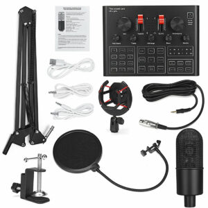 K16/ K20 + V9X PRO Noise Reduction Dual Chip Professional Sound Card Recording Condenser Microphone kit with Shock Mount