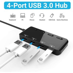 Portable Ultra Slim 4 Port USB 3.0 with Individual LED Power Switches Data Hub Adapter Compatible Transfer Splitter