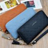 Women Large Capacity PU Leather Wrist Strap Zipper Pouch Wallet for Mobile Phone Under 5.5 Inch