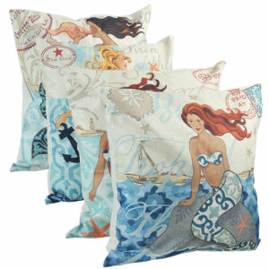 4pcs 45x45cm Pillow Covers Pillowcase Mermaid Print Square Cushion Linen Home Sofa Photography Props