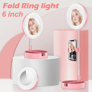 DOLED G3 6 Inch USB Retractable Portable Selfie Mirror Fold Ring Light with Storage Box Table Beauty Light for Live Tik Tok