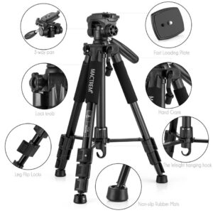 Mactrem PT55 Aluminum Alloy Camera Tripod with 3 Way 360 Degree Pan Head for DSLR SLR DV with Case