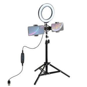 PULUZ PKT3037 6.2 Inch USB Video Ring Light with 70cm Tripod Light Stand Dual Phone Clip for Tik Tok Youtube Live Streaming