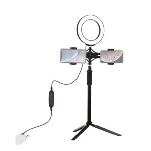 PULUZ PKT3038 6.2 Inch USB Video Ring Light with Tripod Light Stand Extension Stick Dual Phone Clip for Tik Tok Youtube Live Streaming