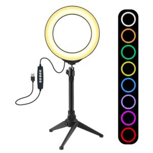 PULUZ PKT3048 RGBW 8 Color 16cm 6.2 Inch LED Video Ring Light with Tripod Stand for Youtube Tik Tok Live Streaming