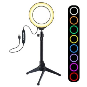 PULUZ PKT3049 12CM 4.6 Inch RGBW 8 Color Dimmable LED Video Ring Light with Tripod Stand