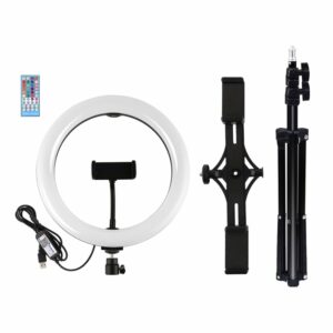 PULUZ PKT3052B 10.2 Inch Arc RBGW Dimmable bluetooth APP Control Remote Control LED Video Ring Light with PU419 Tripod Stand for Youtube Tik Tok Live Streaming
