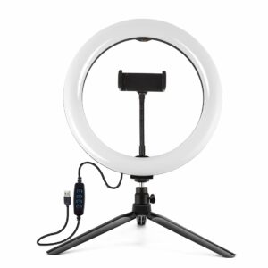 PULUZ PKT3072B 10.2 Inch 3 Modes Dimmable USB LED Curved Ring Light with Desktop Tripod Phone Holder for Photography Vlog Video