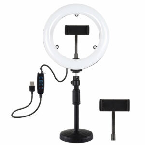 PULUZ PKT3079B 7.9 Inch 3 Modes Dimmable USB LED Curved Ring Light with Round Base Desktop Mount Phone Holder for Selfie Youtube Vlog