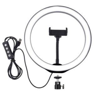 PULUZ PU397 10 Inch 3200K-6500K Dimmable LED Video Ring Light with Phone Clip for Selfie Vlog Tik Tok Youtube Live Streaming