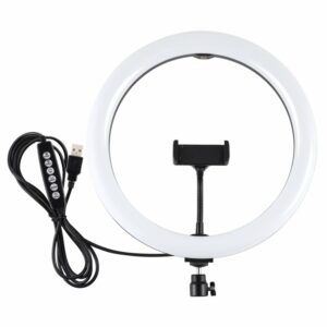 PULUZ PU524B 11.8 inch Curved Surface USB 10 Modes 8 Colors RGBW Dimmable LED Ring Vlogging Photography Video Lights with Tripod Ball Head & Phone Clamp
