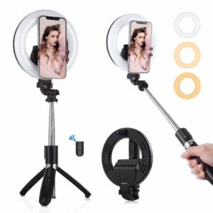 PULUZ PU531B 6.2 Inch 16cm LED Selfie Ring Light with Tripod Stand Bluetooth Selfie Stick Live Broadcast YouTube Vlogging Phone Fill Lamp