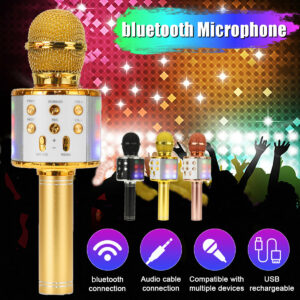 858L Wireless Microphone 2*13W Stereo DSP Noise Reduction bluetooth Speaker 1800mAh TF Card Luminous Karaoke Mic Recorder for K Songs KTV