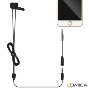 Comica CVM-D02 2.5M Dual-head Lavalier Microphone Clip-on Mini Omnidirectional Condenser Mic for Sony for Canon for Nikon DSLR Camera Mobile Phone for Gopro Studio Interview