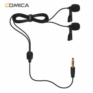 Comica CVM-D02 2.5m Dual-head Lavalier Microphone Clip Mini Omnidirectional Condenser Mic for Sony for Canon for Nikon DSLR Camera Mobile Phone for Gopro Studio Interview Video Recording