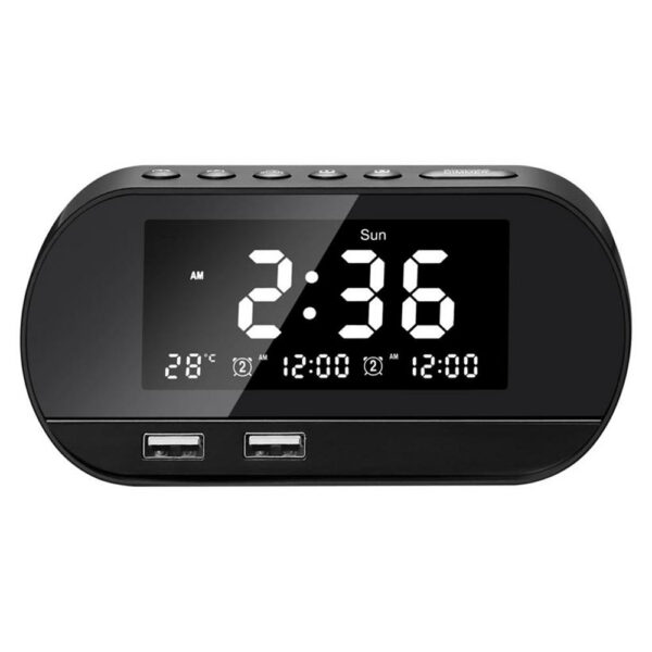 Dual USB LCD Digital Snooze Sleep Dimmer Alarm Clock For Bedrooms with Fm Radio