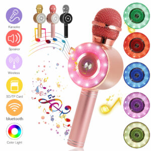 Karaoke Wireless Microphone 13W*2 HIFI Stereo Speaker DSP Noise Reduction TF Card AUX-In 2600mAh Luminous Portable Handheld Mic Recorder for Party Singing KTV