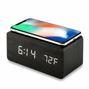 LED Digital Alarm Clock Creative Multi-functional Wireless Charging Wooden Snooze Clock