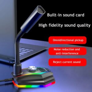 M2 Wired microphone HD Noise Reduction Built-In Sound Card EQ Sound USB/ 3.5MM Plug Luminous Rotatable Mic Gaming Meeting Broadcast Stream Live microphone
