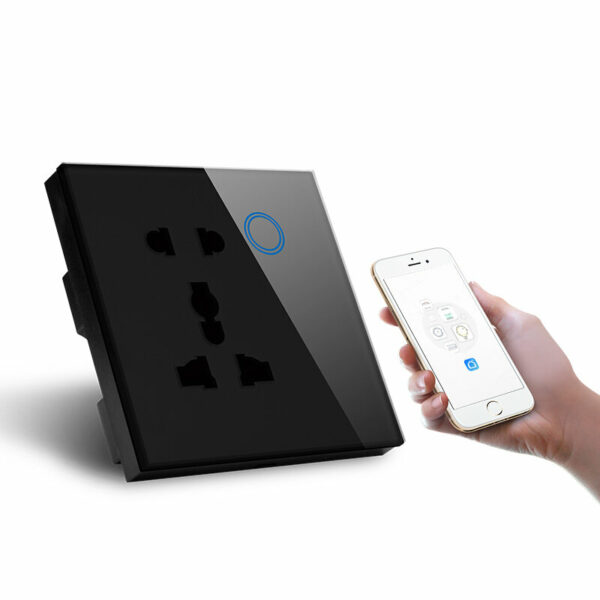 MAKEGOOD UK Standard WIFI Universal Wall Socket Wireless Outlet Double Plug with Touch Glass Panel