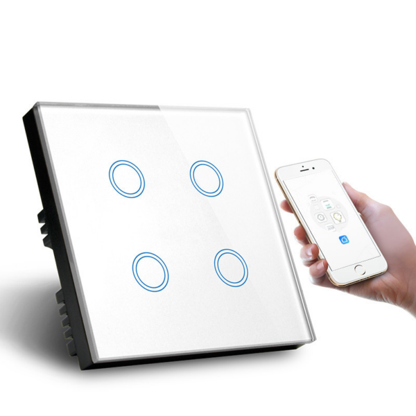 MAKEGOOD UK Standard WiFi Smart Light Switch Touch Screen 4 Gang Alexa Voice Control Wall Wifi Tuya Switch 1000W Crystal Glass Panel With Power Statistics Function