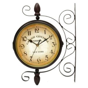 Rotating Double Side Wall Clock Garden Indoor & Outdoor Station Wall Mounted With Bracket