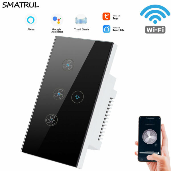 SMATRUL Tuya Wifi Touch Ceiling Fan Light Switch US 220V Smart Life Remote Timer Control Speed Wall Switch with Alexa Google Home
