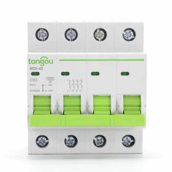 Tongou TOMC3-63 4P 6A-63A MCB AC 240V/400V Curve C Miniature Circuit Breaker DC Air Switch Micro-break