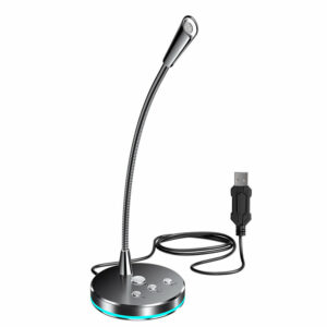 W33 Microphone Computer Desktop 360° Adjust Freely Microphone Game Live Recording Wired USB with Colorful Light Metal Soft Hose Excellent Sound For PC Laptop