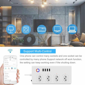 WIFI Smart Power Strip Brazil plug Cord With 4 USB And 4 AC Plugs Smart Power Bar Multiple Outlet Extension