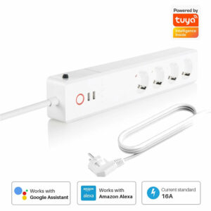 XENON WiFi Smart Power Strip 16A Multiple Outlet Extension Cord with 2 * USB Ports / 4 * AC Outlets Remote Voice Control EU Plug Sockets Compatible with Alexa Google Assistant
