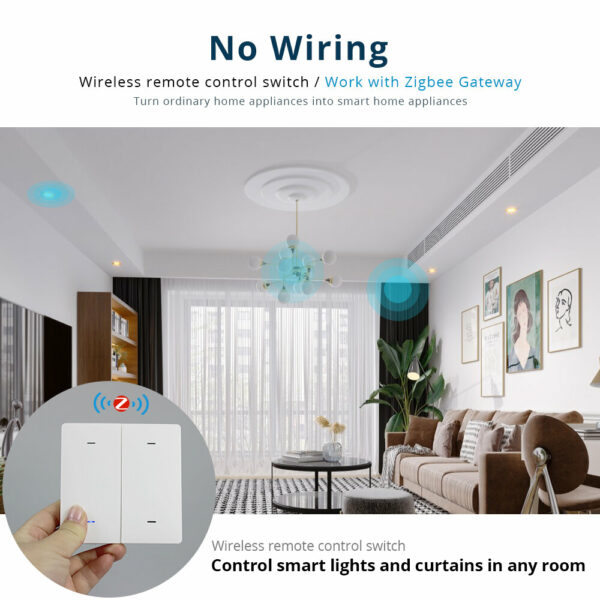 ZEMISMART Tuya Zigbee Wall Push Button Switch Voice Control Light Switches No Neutral Wire Physical Switches Work with Alexa Google Home