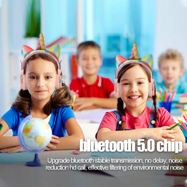 bluetooth Wireless Headphones Stereo HD Dynamic Drivers FM Headset Cute Kid Music Head-Mounted Earphone with Mic