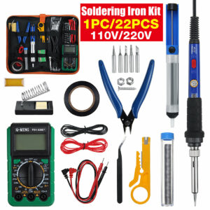 110V 60W 22Pcs Electric Adjustable Temperature Soldering Iron Kit Welding Tool With Multimeter