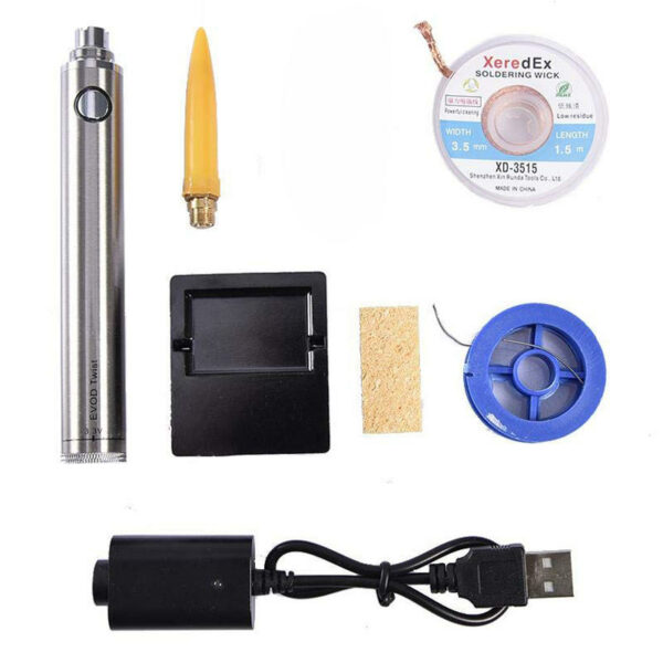 5V 8W Mini Solder Iron Pen Welding Tool Set USB Charging Soldering Iron with Strong Suction Tin Line Tin Wire Rosin Soldering Stand Sponge