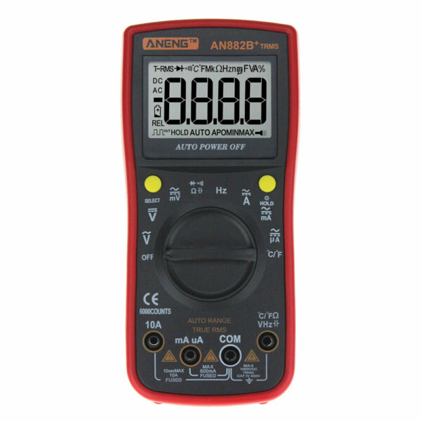 ANENG AN882B+ True RMS Digital Multimeter 6000 Counts With Auto Range Backlight  Data Hold AC/DC Voltage and Current Test Temperature Measurement