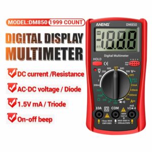 ANENG DM850 Digital Multimeter 1999 Counts Compact Auto AC/DC Voltage Tester DC Current Resistance Test Diode Data Retention