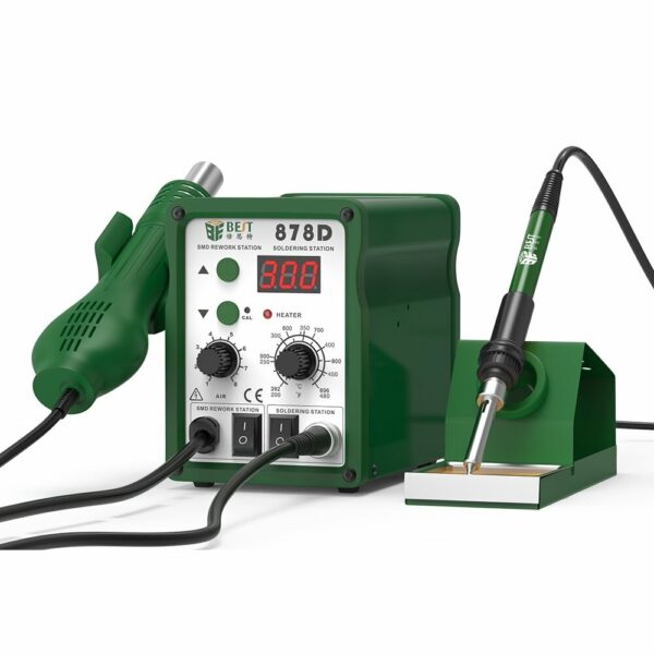 BEST 878D 2 in 1 110V/220V Digital Display Lead-free Hot Air Gun Soldering Rework Station with 3 Nozzles